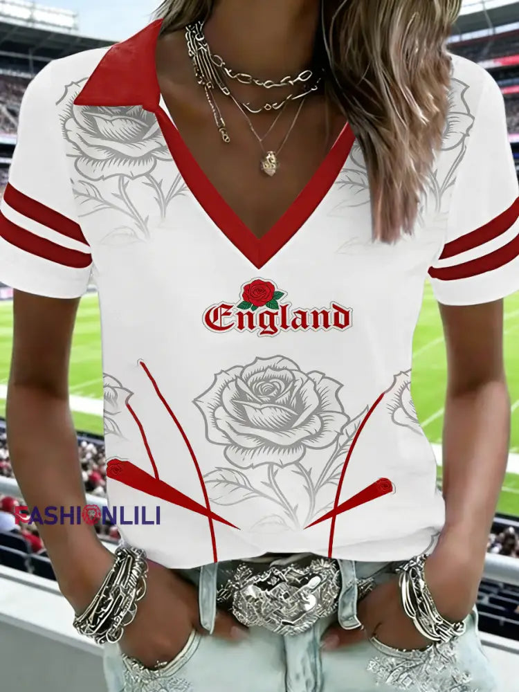 Women’s England Rugby Lover Printed short-sleeved T-shirt As picture / S
