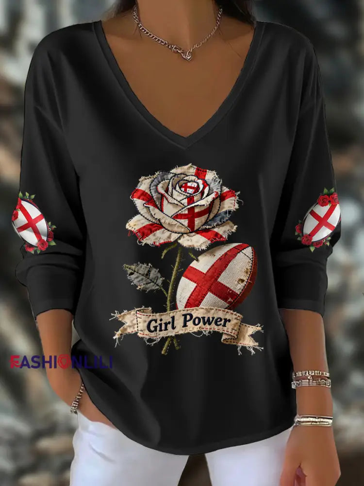 Women’s England Rugby Lover Printed Tops Black / S