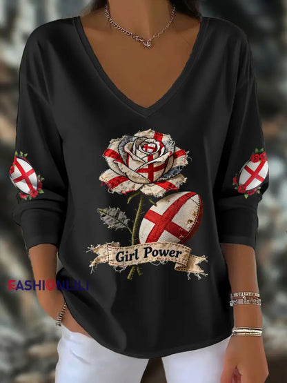 Women’s England Rugby Lover Printed Tops Black / S