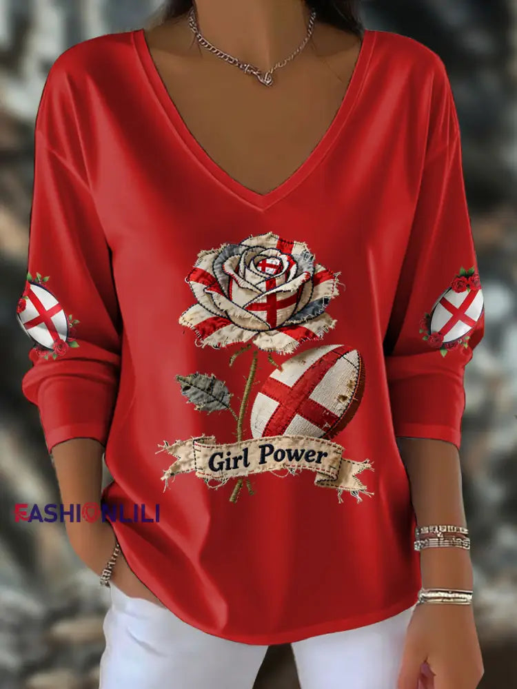 Women’s England Rugby Lover Printed Tops Red / S