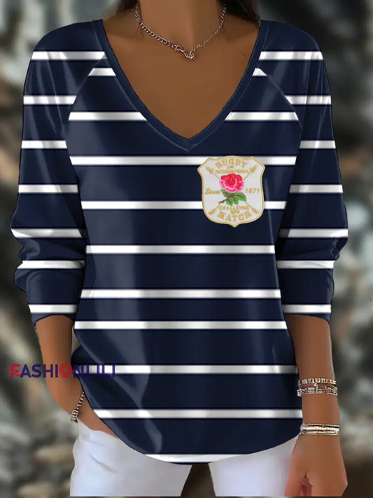 Women’s England Rugby Lover Printed V-Neck T-Shirt As picture / S