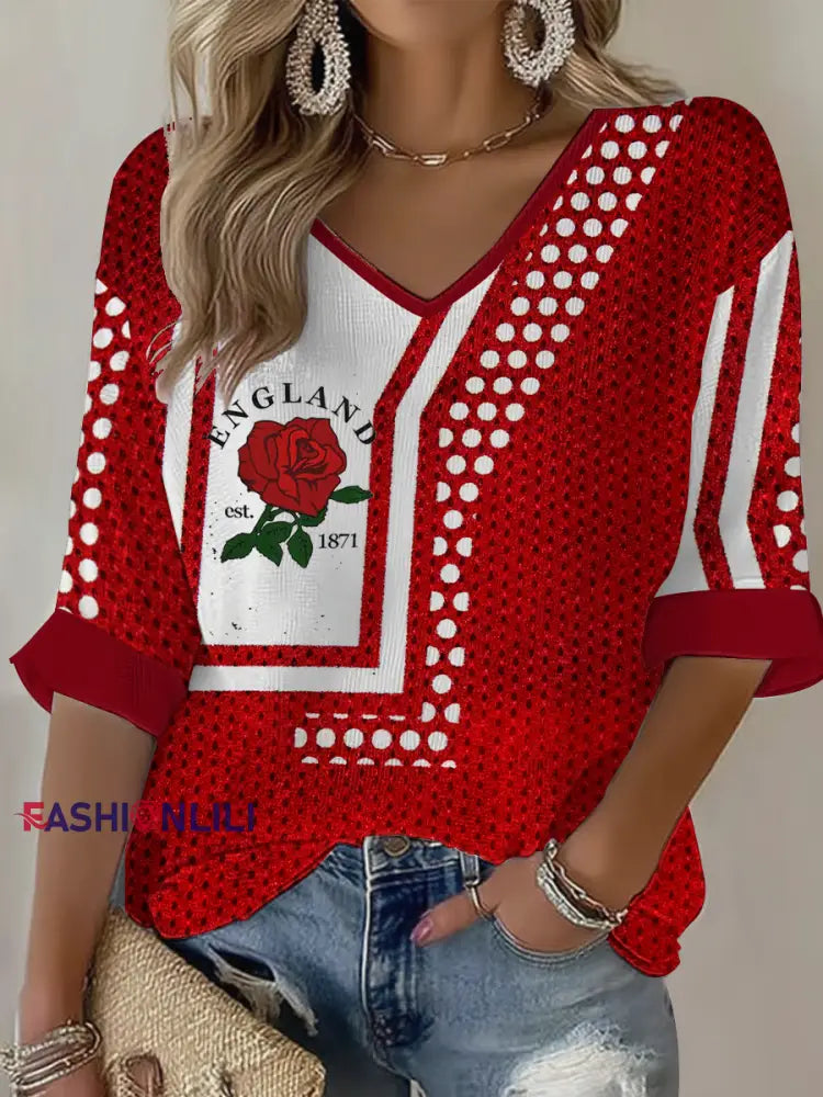 Women’s England Rugby Lover Printed Waffle T-shirt As picture / S