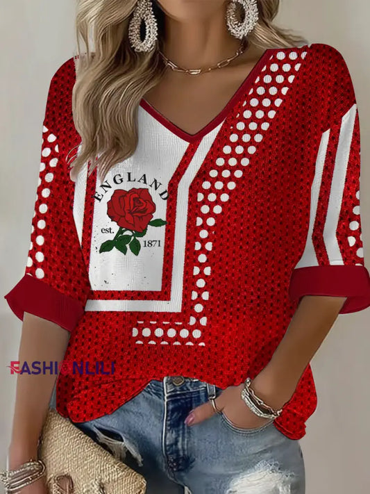 Women’s England Rugby Lover Printed Waffle T-shirt As picture / S