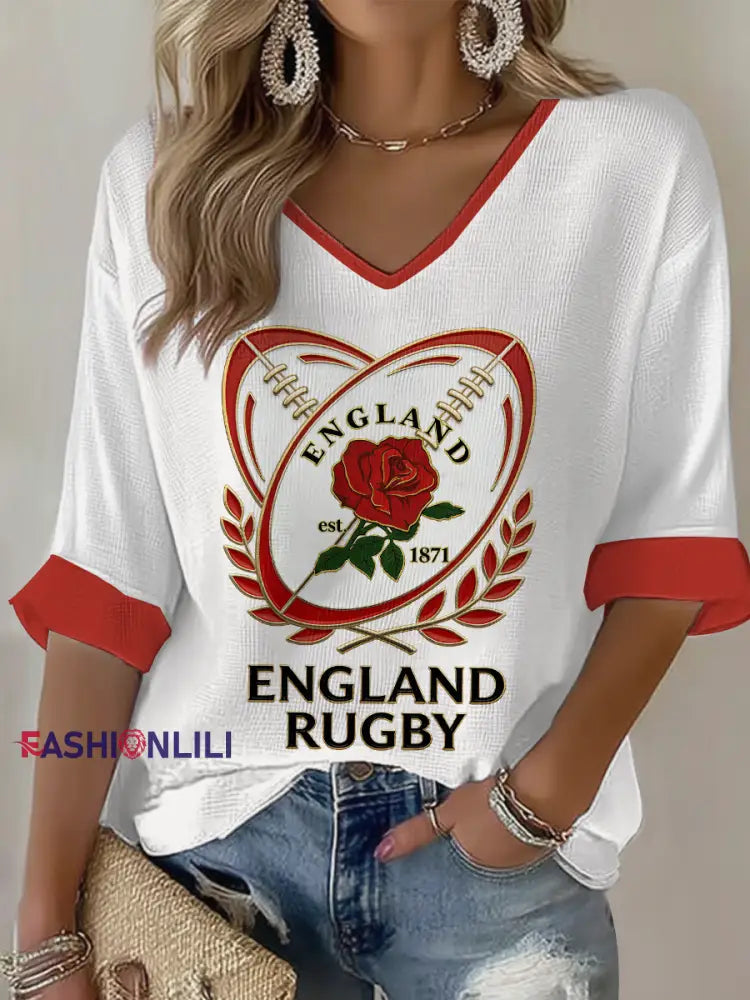 Women’s England Rugby Lover Printed Waffle T-shirt As picture / S