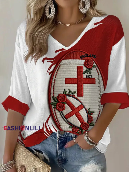 Women’s England Rugby Lover Printed Waffle T-shirt As picture / S