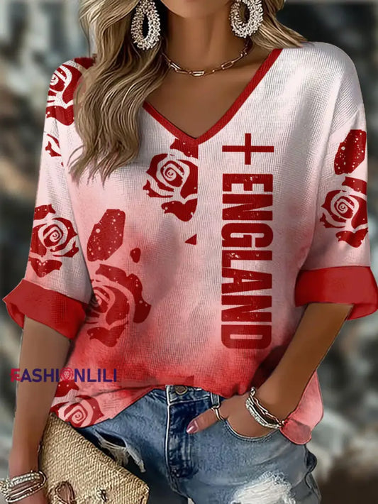 Women’s England Rugby Lover Printed Waffle T-shirt Red / S