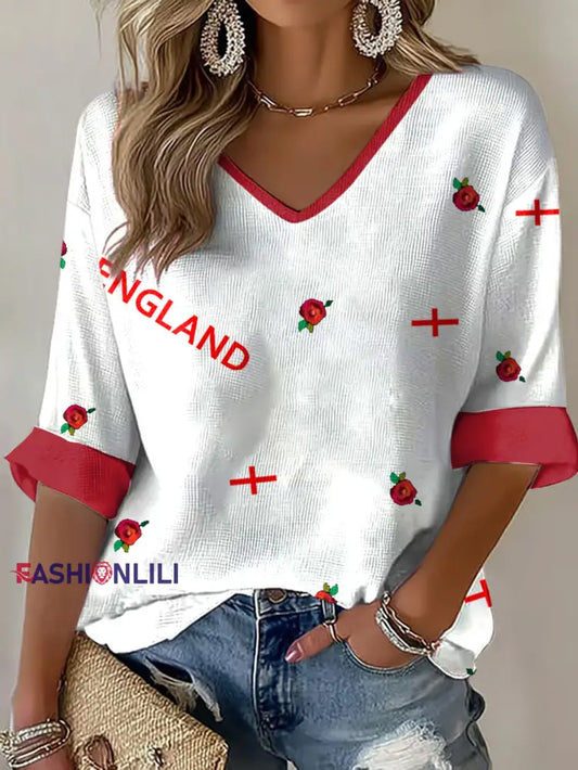 Women’s England Rugby Lover Printed Waffle T-shirt White / S