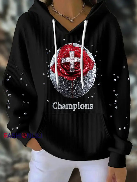 Women’s England Rugby Lover Roses Printed Hoodie Black / S