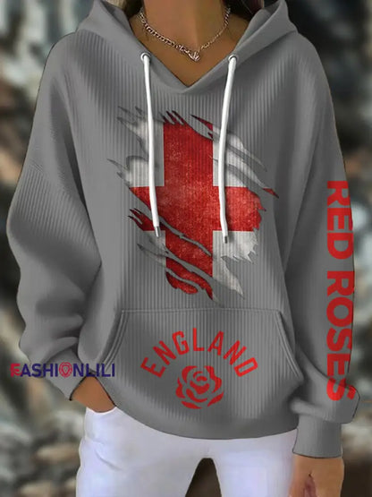 Women’s England Rugby Lover Roses Printed Hoodie Light Gray / S