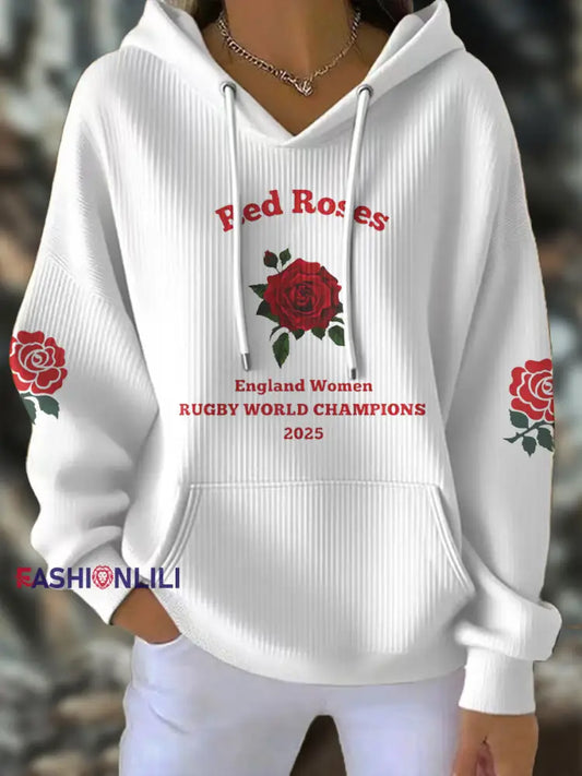 Women’s England Rugby Lover Roses Printed Hoodie White / S