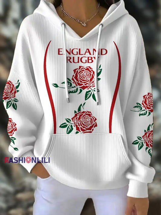 Women’s England Rugby Lover Roses Printed Hoodie White / S