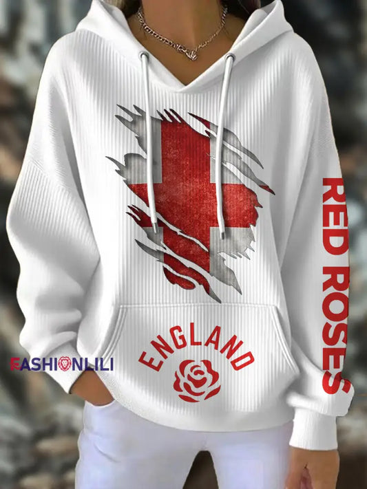 Women’s England Rugby Lover Roses Printed Hoodie White / S