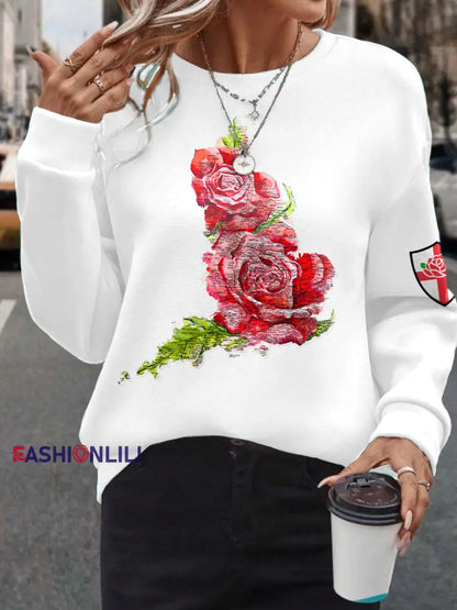Women’s England Rugby Lover Roses Printed Sweatshirt White / S