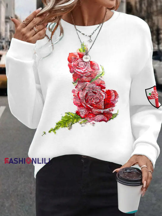 Women’s England Rugby Lover Roses Printed Sweatshirt White / S