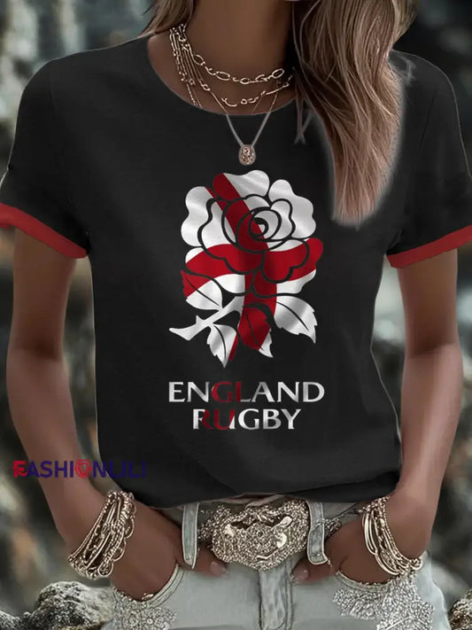Women’s England Rugby Lover Roses Printed T-shirt Black / S