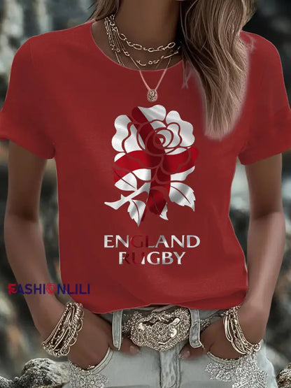 Women’s England Rugby Lover Roses Printed T-shirt Red / S