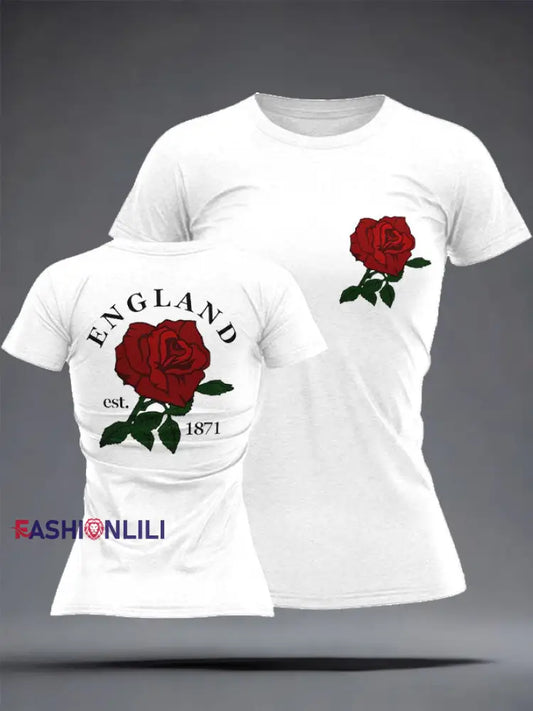 Women’s England Rugby Lover Roses Printed T-Shirt White / S