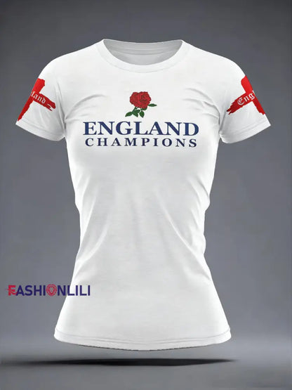 Women’s England Rugby Lover Roses Printed T-Shirt White / S