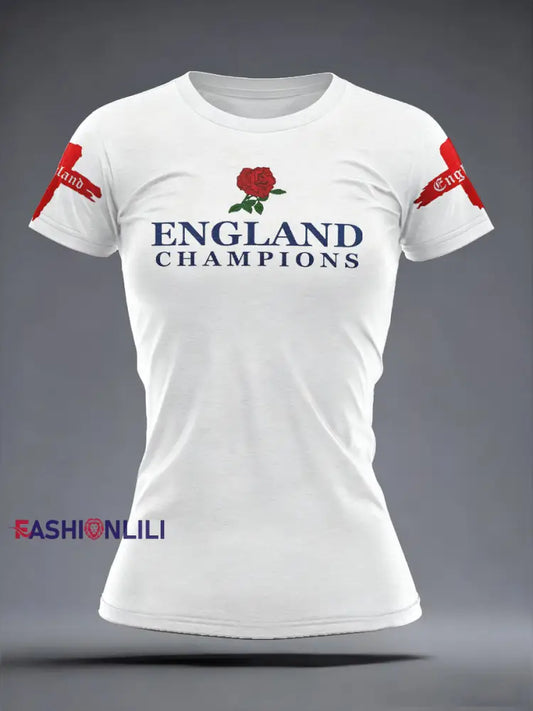 Women’s England Rugby Lover Roses Printed T-Shirt White / S