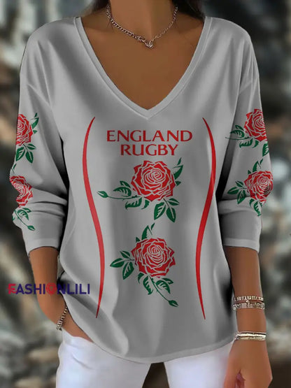 Women’s England Rugby Roses Lover Printed Tops Light Gray / S