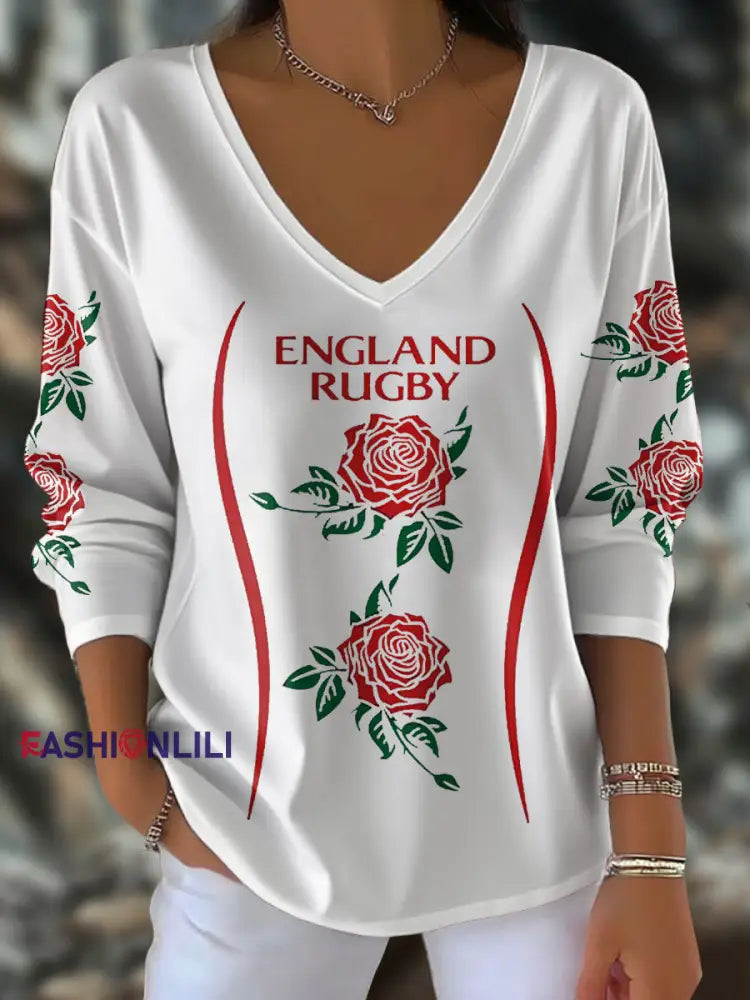 Women’s England Rugby Roses Lover Printed Tops White / S
