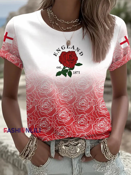 Women’s England Rugby Roses Printed T-shirt As picture / S