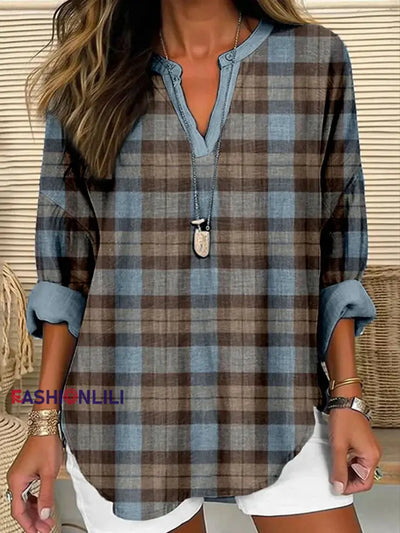 Women’s England Scotland Plaid Printed Top Blue / S