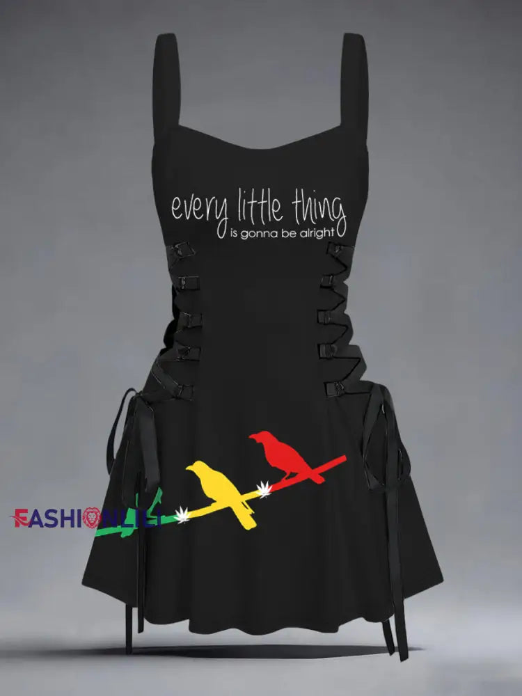 Women’s Every Little Thing Is Gonna Be All Right Print Slip Dress Black / S