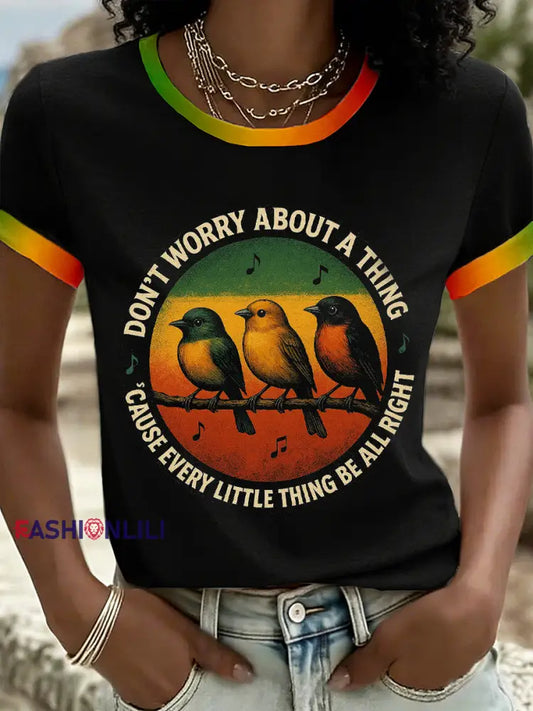 Women’s Every Little Thing Is Gonna Be Alright Print T-Shirt Black / S