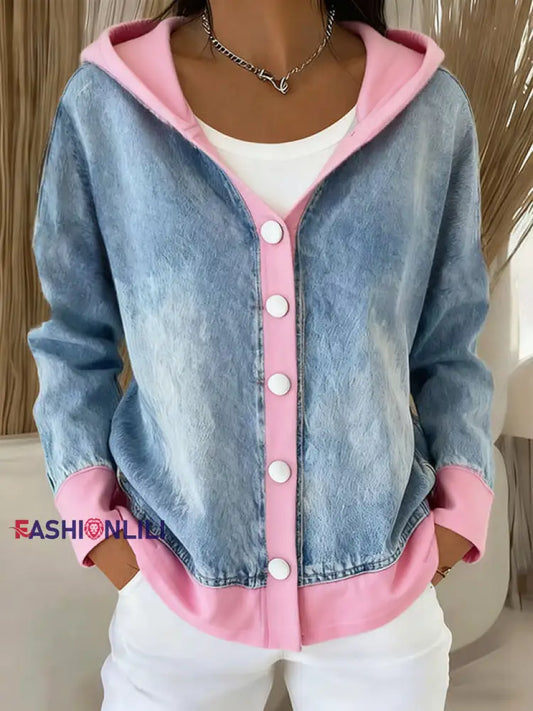 Women’s Fashion Patchwork Design Hooded Cardigan As picture / S