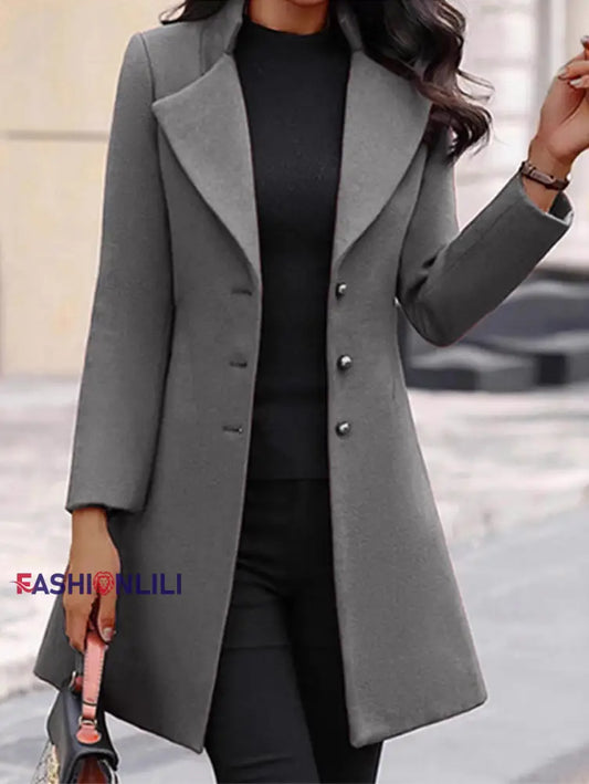 Women’s Fashionable Elegant Mid-Length Woolen Coat Gray / S