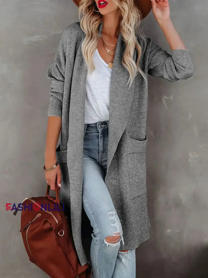 Women’s Fashionable Mid-Length Woolen Coat Gray / S