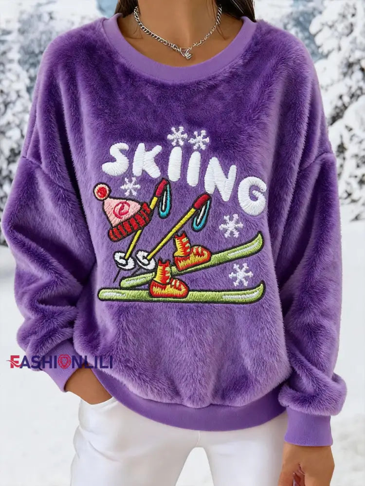 Women’s Flannel Ski Sweatshirts Purple / S