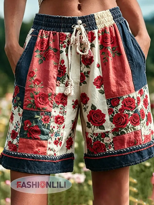 Women’s Floral Print Pants Shorts - As picture / S