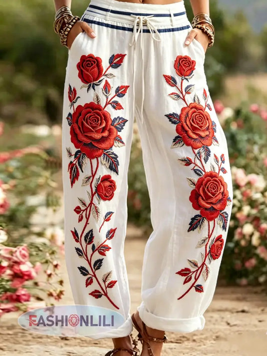 Women’s Floral Printed Comfortable High Stretch Flared Pants - A / S
