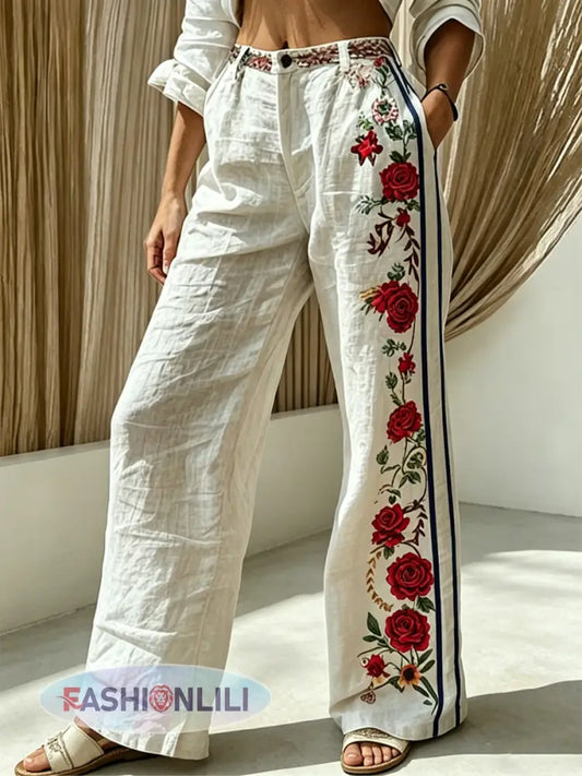 Women’s Floral Printed Comfortable High Stretch Flared Pants - A / S
