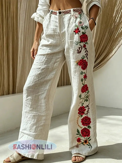 Women’s Floral Printed Comfortable High Stretch Flared Pants - B / S