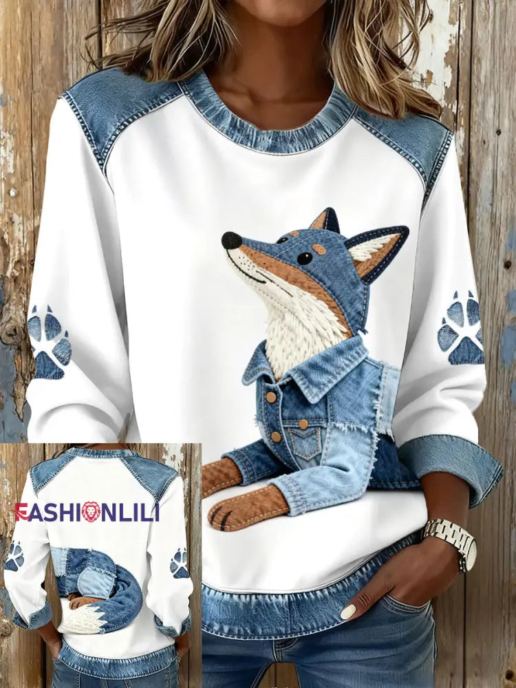 Women’s Fox Print Sweatshirts White / S