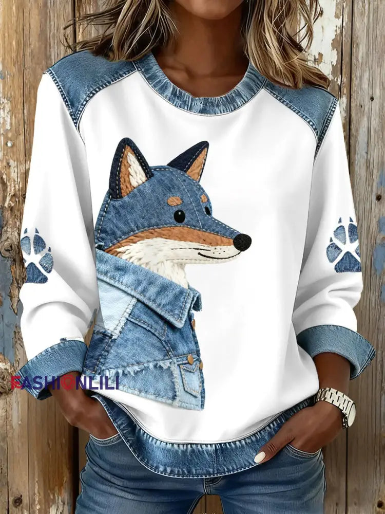 Women’s Fox Print Sweatshirts White / S