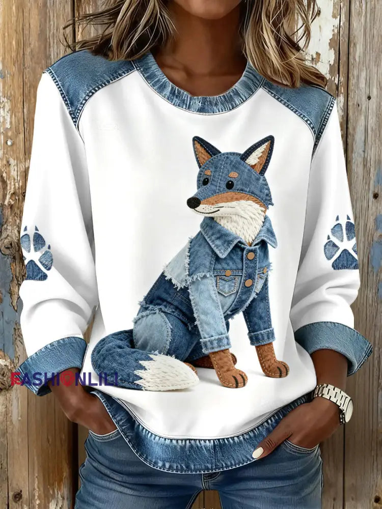 Women’s Fox Print Sweatshirts White / S