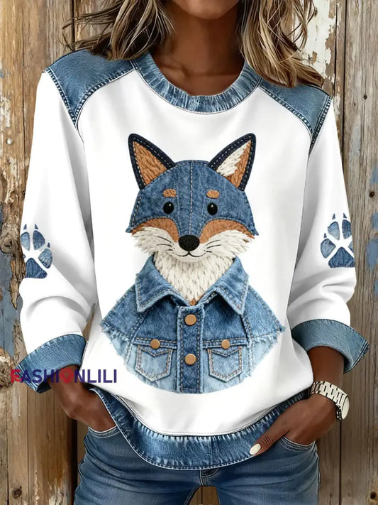 Women’s Fox Print Sweatshirts White / S