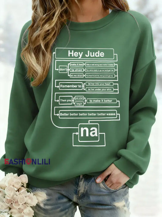 Women’s Funny Hey Jude Retro Classic Legendary Rock Band Print Gift For Fans Casual Sweatshirt Green / S
