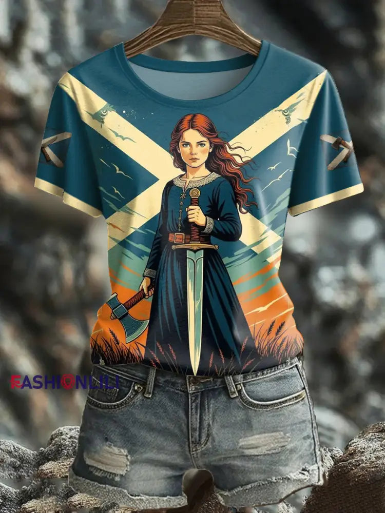 Women’s Girl’s Power Scotland Printed T shirt As picture / S