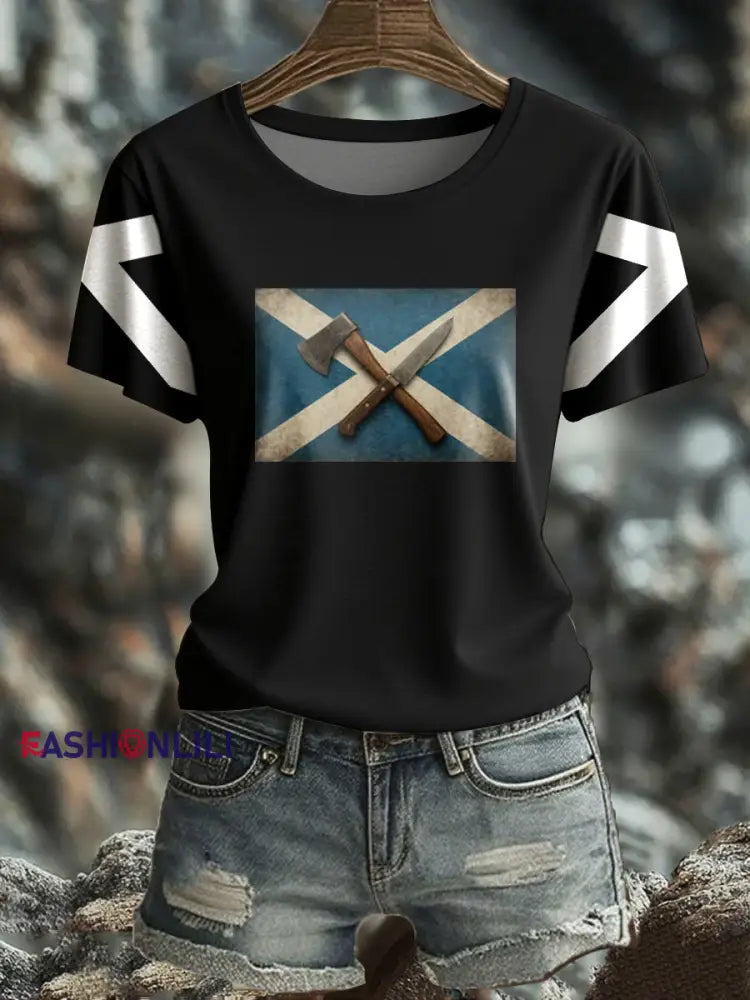 Women’s Girl’s Power Scotland Printed T shirt Black / S