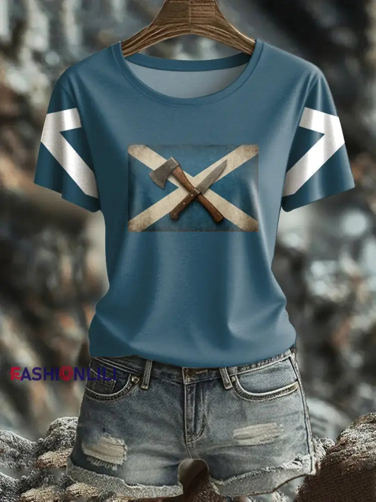 Women’s Girl’s Power Scotland Printed T shirt Blue / S