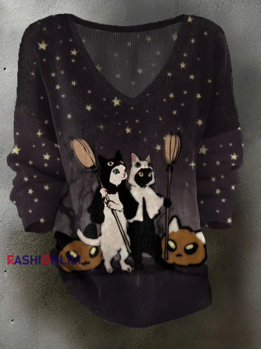 Women’s Halloween Art Printed Casual Tops As picture / S