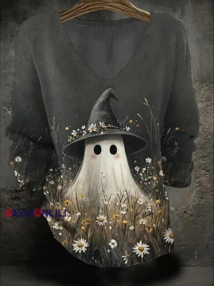Women’s Halloween Art Printed Casual Tops As picture / S