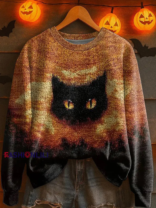 Women’s Halloween Black Cat Knitted Sweater As picture / S