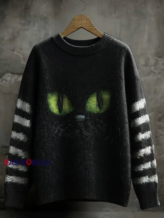 Women’s Halloween Black Cat Sweater Black / S