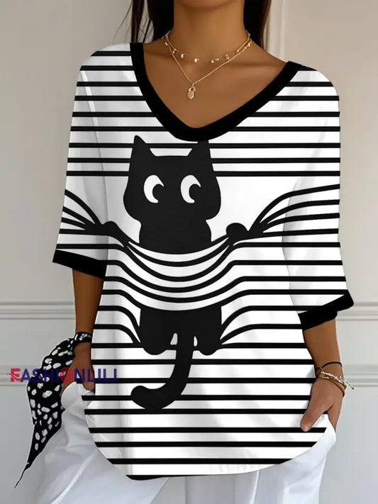 Women’s Halloween Cat Half-Sleeve T-Shirt As picture / S